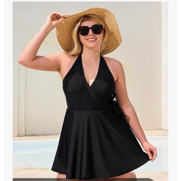 Ocean Blues Women's swimsuit V-Neck One Piece Swim dress Halter Wrap size 3XL - Picture 2 of 12